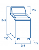  Congelatore a pozzetto con top in vetro curvo scorrevole e opalina pubblicitaria - capacità Lt 150 - cm 58,4x73,5x114,5h