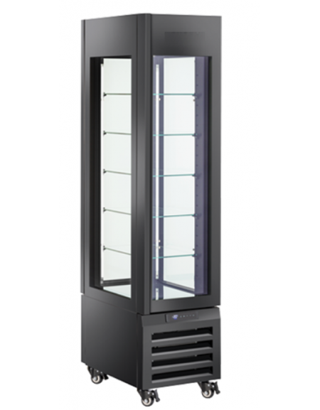 Vetrina pasticceria panoramica refrigerata - ventilata -2°/+10°C - colore nero - Classe A - cm 45x65x190h