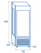 Vetrina pasticceria panoramica refrigerata - ventilata -2°/+10°C - colore nero - Classe A - cm 70x65x190h