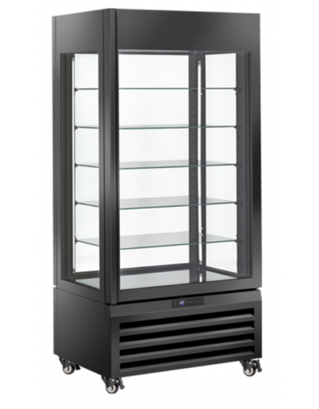 Vetrina pasticceria panoramica refrigerata - ventilata -2°/+10°C - colore nero - Classe A - cm 90x65x190h
