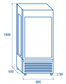 Vetrina pasticceria panoramica refrigerata - ventilata -2°/+10°C - colore nero - Classe A - cm 90x65x190h