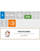 Vetrina pasticceria panoramica refrigerata con porta doppia - ventilata -2°/+10°C - colore nero - Classe B - cm 142x65x190h