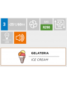 Vetrina gelateria panoramica congelatore - ventilata -22°/+5°C - colore nero - Classe B - cm 45x65x190h