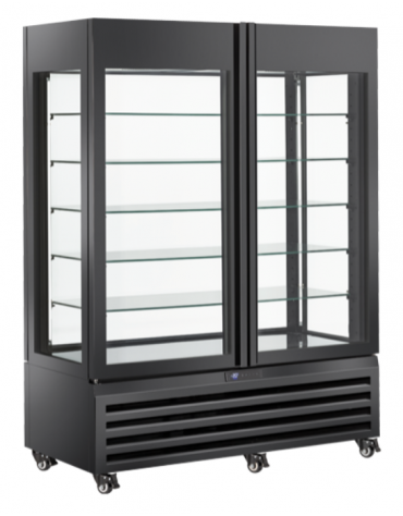 Vetrina gelateria panoramica refrigerata con porta doppia - ventilata -22°/+5°C - colore nero - Classe C - cm 142x65x190h