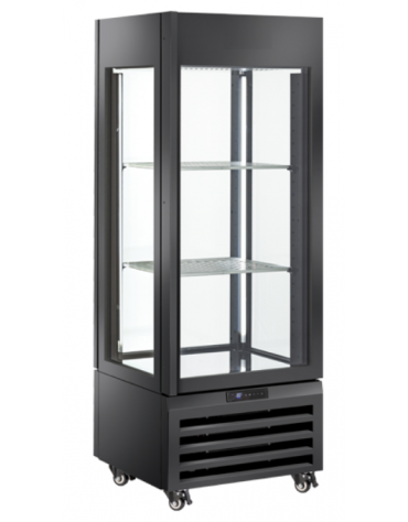 Vetrina panoramica refrigerata per esposizione vino, ventilata +0°/+20°C - 90 bottiglie - Classe A - cm 70x65x190h