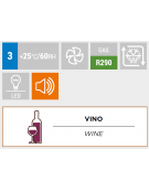 Vetrina refrigerata per esposizione vino, ventilata +0°/+20°C - ripiani in legno - 66 bottiglie - Classe A - cm 70x65x190h