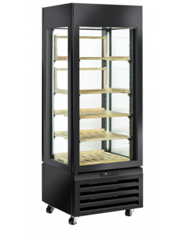 Vetrina refrigerata per esposizione vino, ventilata +0°/+20°C - ripiani in legno - 66 bottiglie - Classe A - cm 70x65x190h