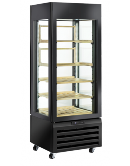 Vetrina refrigerata per esposizione vino, ventilata +0°/+20°C - ripiani in legno - 66 bottiglie - Classe A - cm 70x65x190h