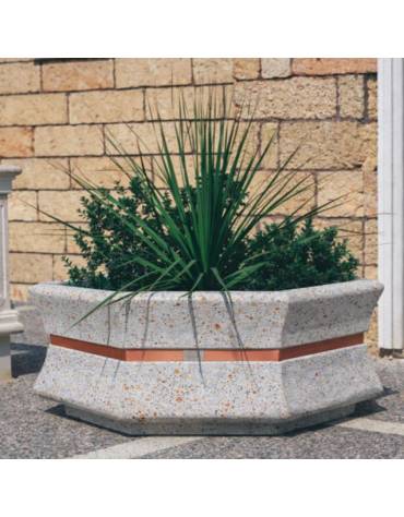 Fioriera esagonale  per esterno in cemento calcestruzzo - colore Grigio travertino - cm 155x120x65h - Conforme ai CAM