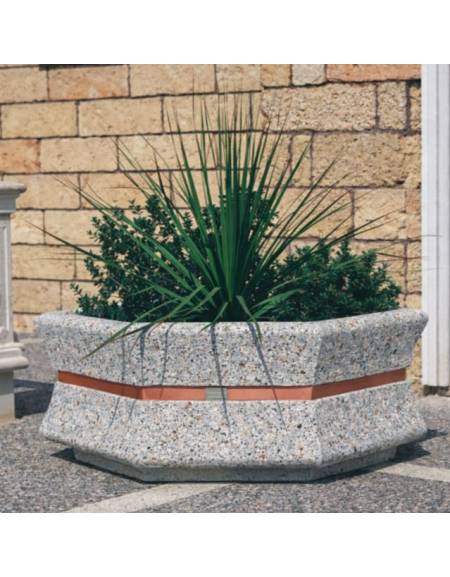 Fioriera esagonale  per esterno in cemento calcestruzzo - colore Grigio sabbiato - cm 155x120x65h