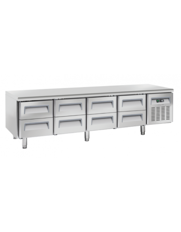 Tavolo refrigerato GN1/1 inox altezza cm 65 con 8 cassetti - refrigerazione ventilata -2°/+8°C - cm 223,9x70x65h