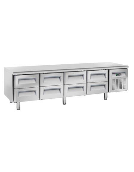 Tavolo refrigerato GN1/1 inox altezza cm 65 con 8 cassetti - refrigerazione ventilata -2°/+8°C - cm 223,9x70x65h