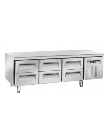 Tavolo refrigerato GN1/1 inox altezza cm 65 con 6 cassetti - refrigerazione ventilata -2°/+8°C - cm 180,3x70x65h
