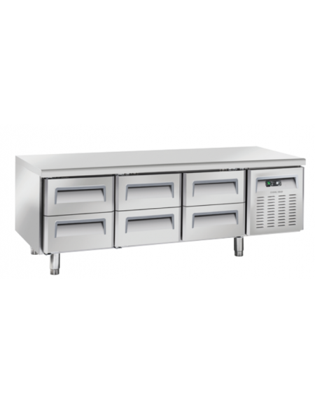 Tavolo refrigerato GN1/1 inox altezza cm 65 con 6 cassetti - refrigerazione ventilata -2°/+8°C - cm 180,3x70x65h