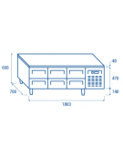 Tavolo refrigerato GN1/1 inox altezza cm 65 con 6 cassetti - refrigerazione ventilata -2°/+8°C - cm 180,3x70x65h