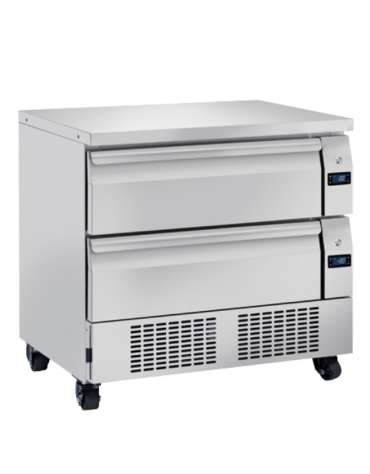 Cassettiera refrigerata inox 2 cassetti - n°4 vaschette GN1/1 (non incluse) - doppia temp. -2°+8°C/-21°-18°C - mm 905x700x870h