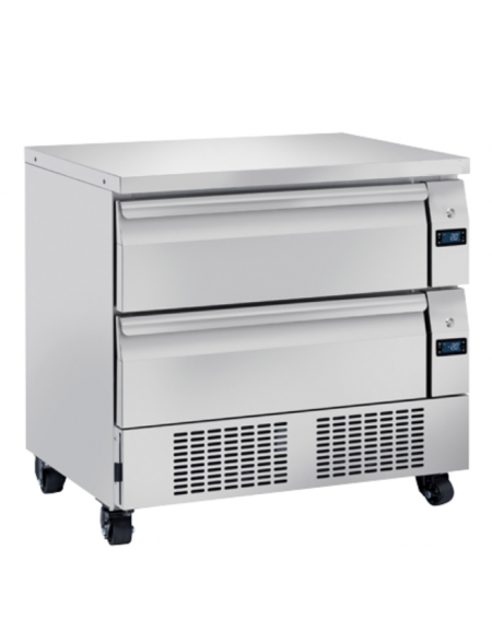 Cassettiera refrigerata inox 2 cassetti - n°4 vaschette GN1/1 (non incluse) - doppia temp. -2°+8°C/-21°-18°C - mm 905x700x870h