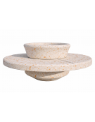 PANCHINA TONDA IN CEMENTO CON FIORIERA CENTRALE - COLORE BIANCO TRAVERTINO - DIAMETRO ESTERNO CM 200