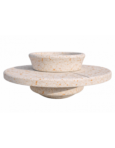 PANCHINA TONDA IN CEMENTO CON FIORIERA CENTRALE - COLORE BIANCO TRAVERTINO - DIAMETRO ESTERNO CM 200