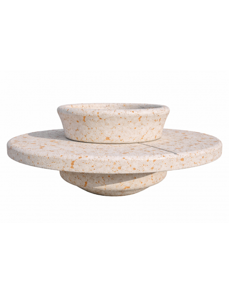 PANCHINA TONDA IN CEMENTO CON FIORIERA CENTRALE - COLORE BIANCO TRAVERTINO - DIAMETRO ESTERNO CM 200