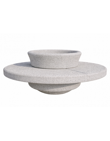 PANCHINA TONDA IN CEMENTO CON FIORIERA CENTRALE - COLORE BIANCO SABBIATO - DIAMETRO ESTERNO CM  200