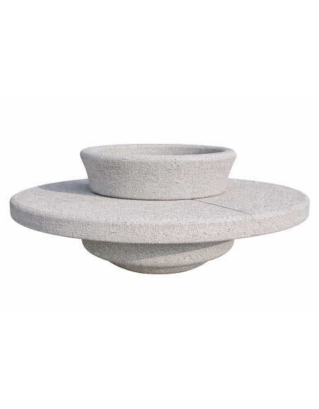 PANCHINA TONDA IN CEMENTO CON FIORIERA CENTRALE - COLORE BIANCO SABBIATO - DIAMETRO ESTERNO CM  200