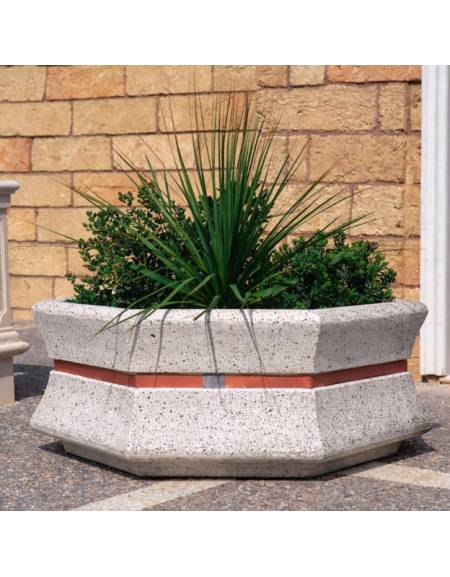 Fioriera esagonale  per esterno in cemento calcestruzzo - colore Bianco sabbiato - cm 155x120x65h