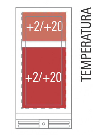 Vetrina per vini ventilata - 1 porta - N° 28 Bottiglie da cl 75 - doppia temperatura +2°C+12°C / +12°C +20°C - cm 38x57,8x82h