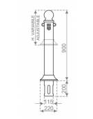 Dissuasore in ghisa ornato alla sommità da un pomello sferico, occhielli fissi opzionali, - cm diam. 22x90h