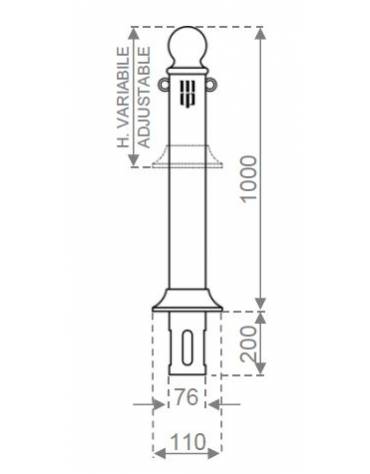 Dissuasore in ferro ornato alla sommità da un pomello sferico, occhielli fissi opzionali, - cm diam. 11x100h