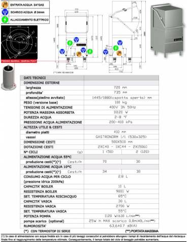 Lavastoviglie a capotta isolata con 2 cicli di lavaggio-Cesto cm 50x50-Trifase-Con vasca con fondo stampato autopulente