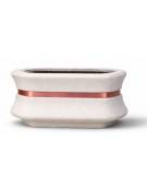 Fioriera in cemento calcestruzzo ovale colore Bianco pietra - con fascia color rame - cm 100x60x65h - conforme ai CAM