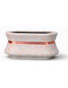 Fioriera in cemento calcestruzzo ovale colore Grigio travertino - con fascia color rame - cm 100x60x65h - conforme ai CAM