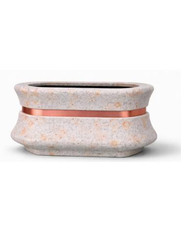 Fioriera in cemento calcestruzzo ovale colore Grigio travertino - con fascia color rame - cm 100x60x65h