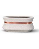 Fioriera in cemento calcestruzzo ovale colore Bianco sabbiato - con fascia color rame - cm 100x60x65h - conforme ai CAM