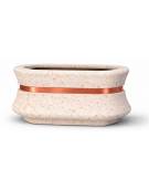 Fioriera ovale in cemento calcestruzzo colore Bianco travertino - con fascia color rame - cm 100x60x65h