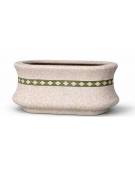 Fioriera ovale in cemento calcestruzzo colore Grigio travertino - con greca decorativa - cm 100x60x65h