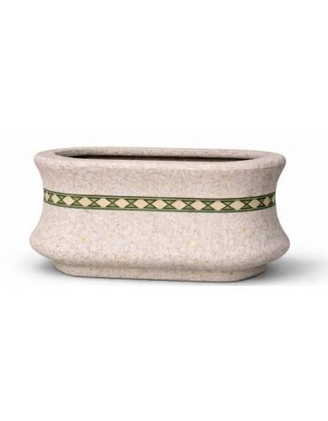 Fioriera ovale in cemento calcestruzzo colore Grigio travertino - con greca decorativa - cm 100x60x65h