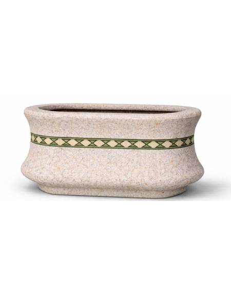 Fioriera ovale in cemento calcestruzzo colore Grigio travertino - con greca decorativa - cm 100x60x65h - Conforme ai CAM