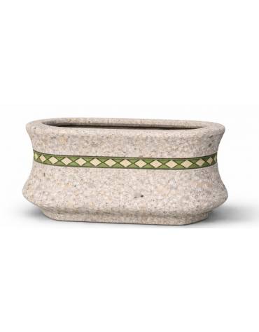 Fioriera ovale in cemento calcestruzzo colore Grigio sabbiato - con greca decorativa - cm 100x60x65h - Conforme ai CAM