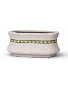 Fioriera ovale in cemento calcestruzzo colore Bianco sabbiato - con greca decorativa - cm 100x60x65h - Conforme ai CAM