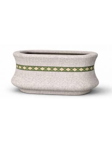 Fioriera ovale in cemento calcestruzzo colore Bianco sabbiato - con greca decorativa - cm 100x60x65h