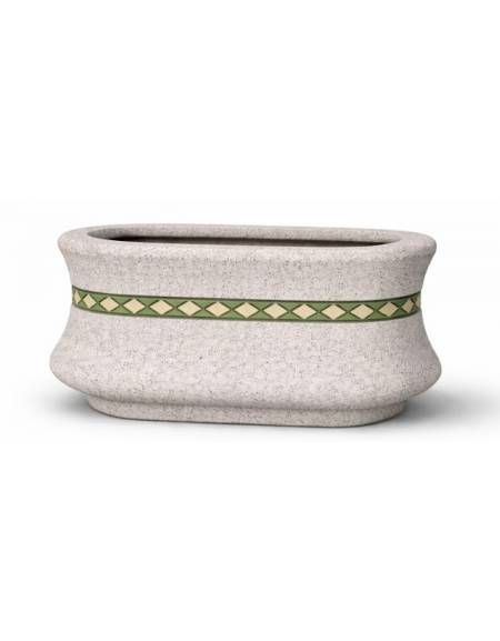 Fioriera ovale in cemento calcestruzzo colore Bianco sabbiato - con greca decorativa - cm 100x60x65h