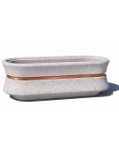 Fioriera ovale in cemento calcestruzzo colore Grigio pietra - con fascia color rame - cm 130x60x65h - Conforme ai CAM