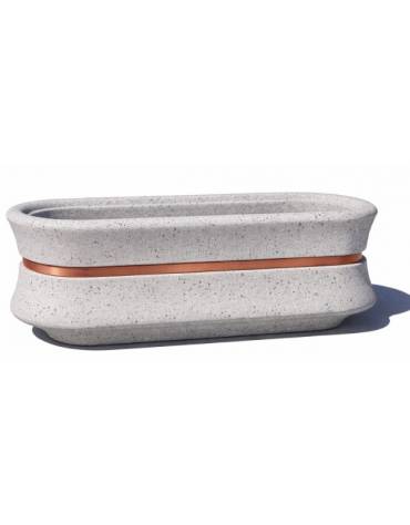 Fioriera ovale in cemento calcestruzzo colore Grigio pietra - con fascia color rame - cm 130x60x65h - Conforme ai CAM