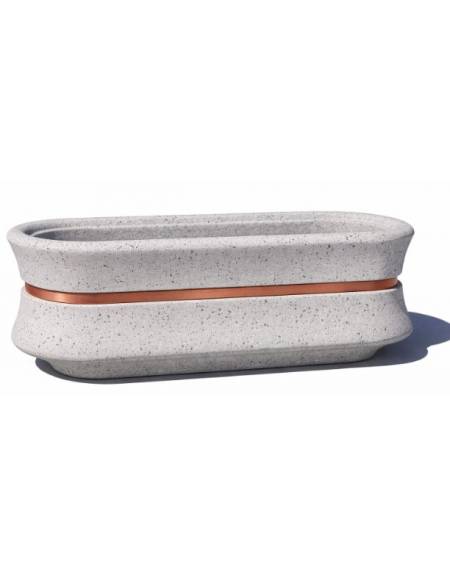 Fioriera ovale in cemento calcestruzzo colore Grigio pietra - con fascia color rame - cm 130x60x65h - Conforme ai CAM
