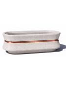 Fioriera ovale in cemento calcestruzzo per esterno colore Bianco sabbiato - con fascia color rame - cm 130x60x65h