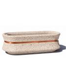 Fioriera ovale in cemento calcestruzzo colore Grigio sabbiato - con fascia color rame - cm 130x60x65h - Conforme ai CAM