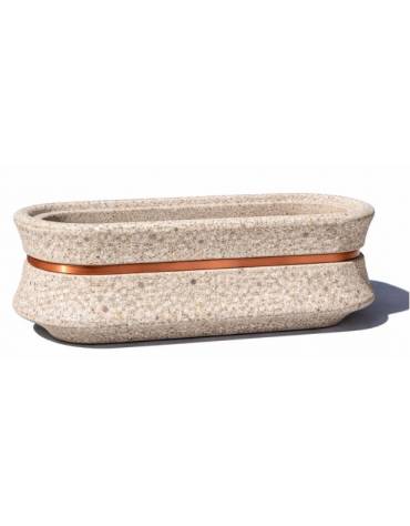 Fioriera ovale in cemento calcestruzzo colore Grigio sabbiato - con fascia color rame - cm 130x60x65h - Conforme ai CAM