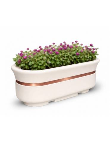 Fioriera ovale in cemento calcestruzzo - colore Bianco pietra - con dispositivo autolivellante universale - cm 200x80x80h